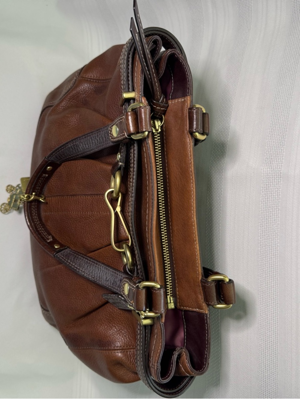 Coach Brown Pebble Leather Satchel with Brass Accents - Picture 5 of 5